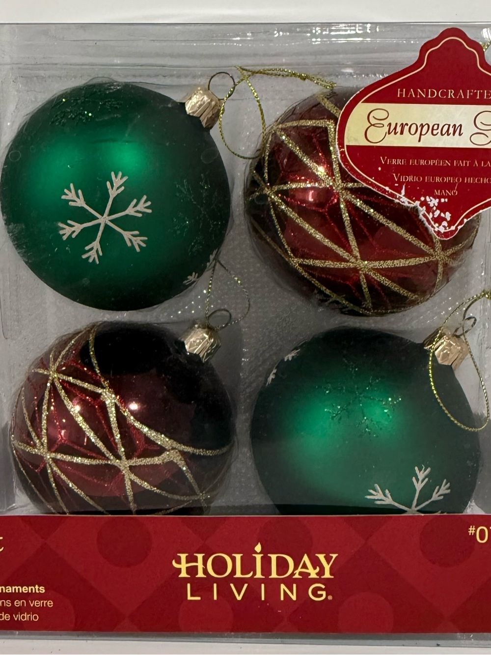 Holiday Living Emerald Green & Burgundy Red European Glass Christmas Ornaments